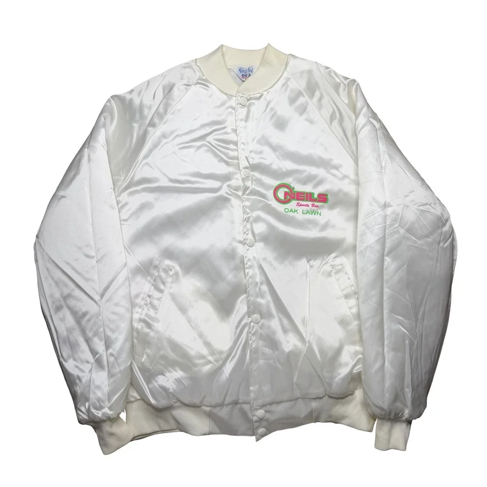 Vintage 90s Oneil's Sports Bar Oak Lawn nylon white quilted jacket